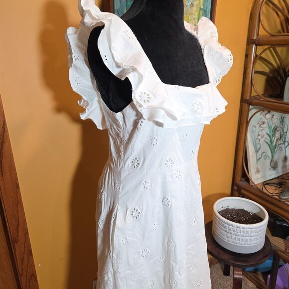 Forever That Girl Ruffled Eyelet Square-Neck Dress Women's Sz L Anthropologie - Picture 2 of 13